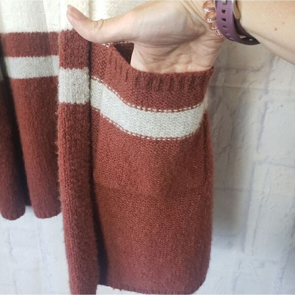 MAX STUDIO Hooded Open Front Long Vest Sweater Medium - Picture 2 of 6